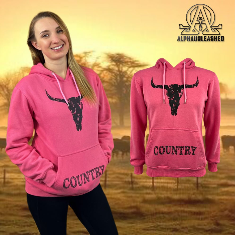 WOMENS DISTRESSED COUNTRY HOODIE - PINK - ALPHAunleashed